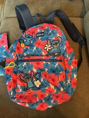 Kids Blue & Coral Stitch Floral Backpack - Disney Stitch with Accessories